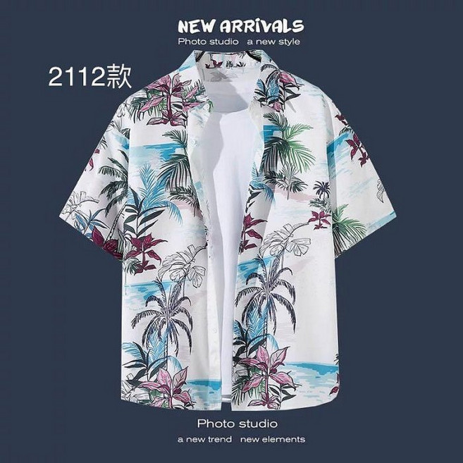 阿堯的店 男女花襯衫 夏威夷風 沙灘襯衫 春夏季短袖防曬外套 寬鬆情侶裝 度假旅行【FFCS】