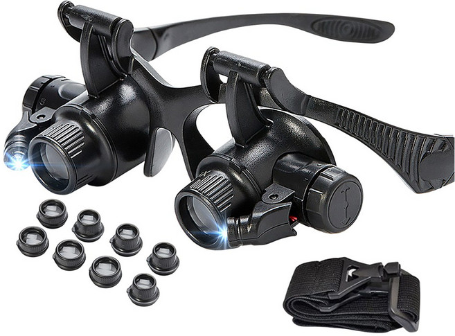 아띠꼴로 작업용 확대경 안경 휴대용 돋보기 LED 수리 헤드확대경, 1개