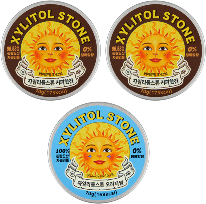 자일리톨 스톤 무설탕 캔디 (커피향+ 커피향+ 오리지널), 70g, 3개
