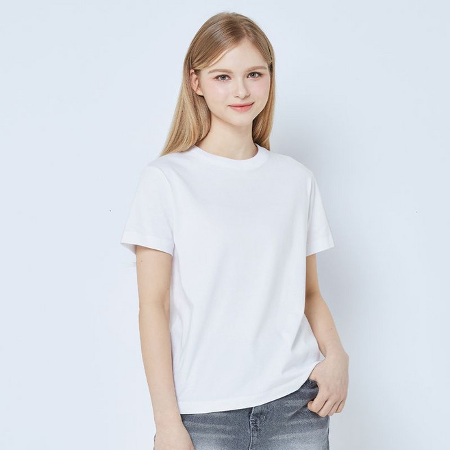 BYC 여성용 데일리 라운드 백색 티셔츠 OET0003