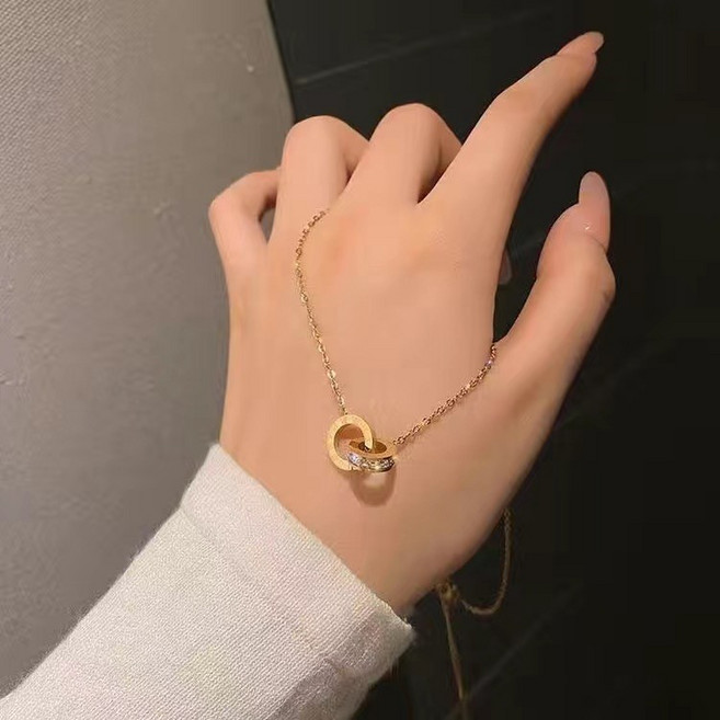 멜로이브 14k도금 여성 목걸이 데일리 로마숫자 이중 링 선물