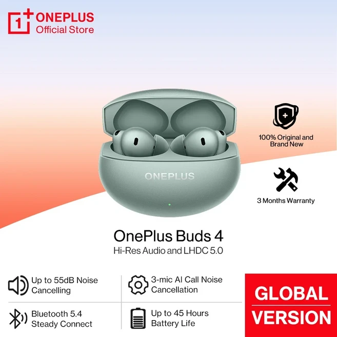 OnePlus Buds 4 이어폰 글로벌 버전 55dB ANC AI 통화 소음 차단 휴대용 이어 버드 LHDC 5.0 무선 Bluetoot, 02 Zen Green, 01 China Mainland