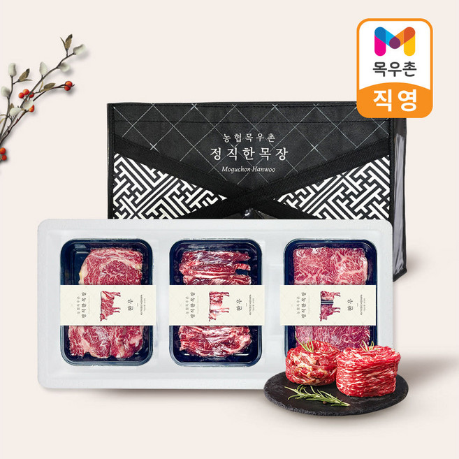 목우촌 정직한 목장 1+등급 한우 프리미엄 선물세트 900g(등심300g+갈비살300g+살치살150g+치마살150g), 1개