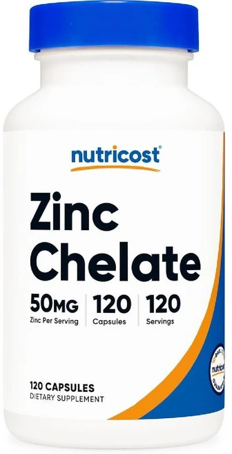 Nutricost 아연 킬레이트 50mg 베지 캡슐 120정 - 글루텐 프리 및 비 GMO, 1개 - 쿠팡
