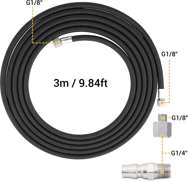 3미터/10 피트 나일론 브레이드 에어 브러시 호스 표준 1/8 - 버쉬 용 어댑터 in 도구 액세서리, 09 NCT-3M Black Hose3