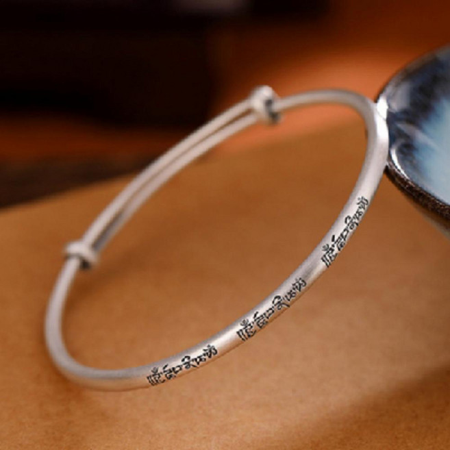 순은 999 무광 브러싱 뱅글 팔찌 옴마니반메훔 만트라 실버 커플 불교 염주