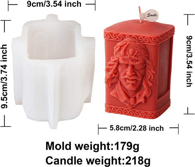 GEEKI 캔들 양초 만들기 DIY 제작 공예 재료 도구 키트 3D 성모 마리아 실리콘 몰드 원통형 예수 조각상 향 석고 종교 홈 데코 디자인, Pirate Head Mold, 1개