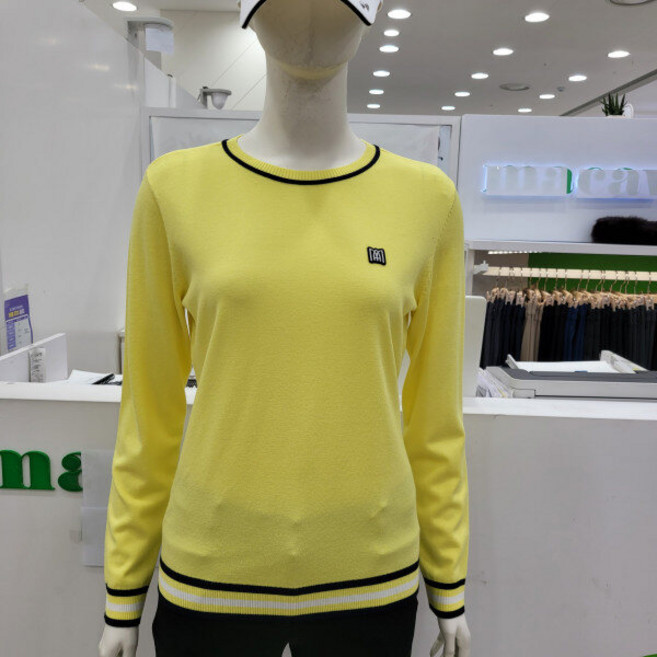 마코 모다남양주 여성 봄 립배색 솔리드 라운드넥 니트티 MOW1SW9121_GN