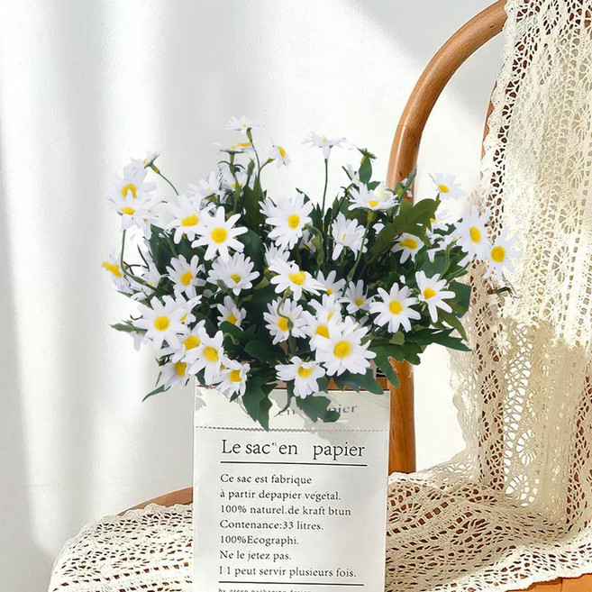 에이치엠데코 조화 데이지부쉬 데이지 꽃 인테리어 성묘 산소 꽃다발, 흰색, 3개