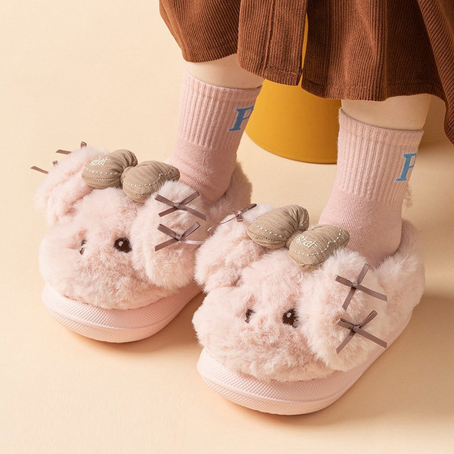 달콩슈 여아용 털 실내화 슬리퍼 리본 토끼 방한 신발 DSF283