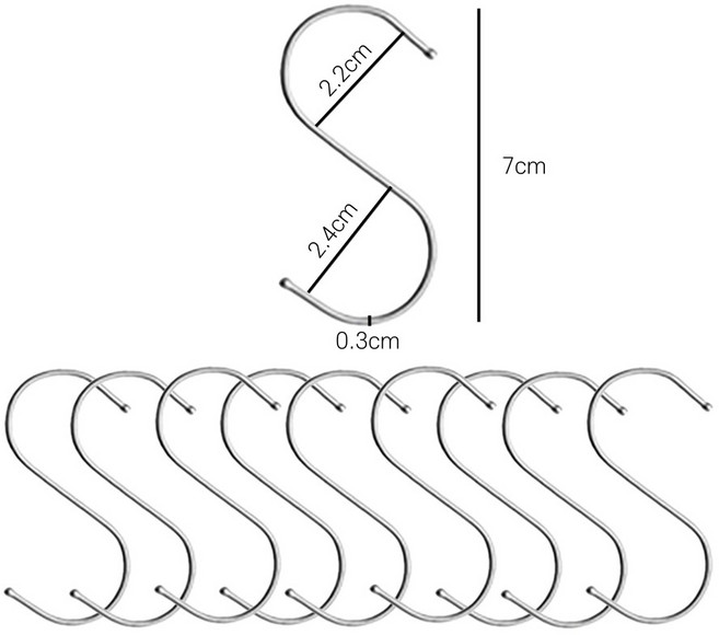 뽀아샵 다용도 스테인리스 S자 고리 스텐걸이 J-J009, 실버, 10개