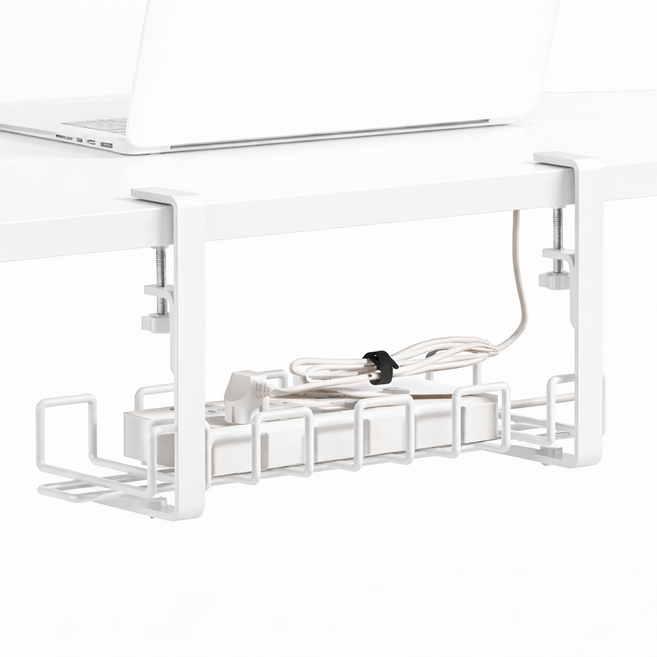 파파스 무타공 멀티탭 거치대 콘센트 정리함 케이블 전선정리 컴퓨터 선정리 케이블타이, 무타공 멀티탭거치대(화이트)+벨크로타이, 1개