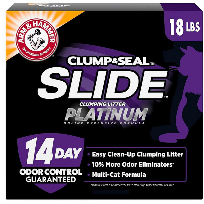 ARM & HAMMER 클럼프 씰 슬라이드 플래티넘 멀티 고양이 쓰레기 쉽게 청소할 수 있고 우수한 냄새 제어 18파운드, 18 lb, 1개
