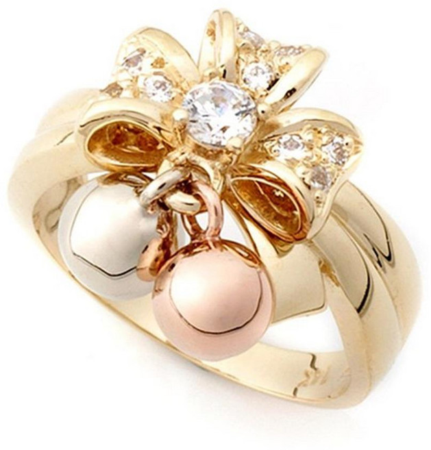 14K 18K 클로버 큐빅 장식 쌍 방울 딸랑이 반지 부모님선물 14k18k 체인실반지