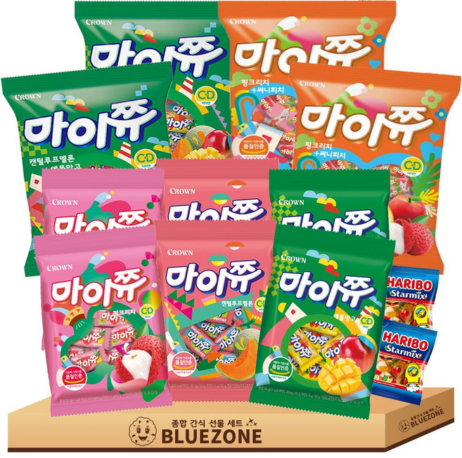 대용량 젤리 모음 마이쮸 캔털루프멜론애플망고284g 2개 핑크리치써니피치284g 2개 핑크리치100g 2개 캔털루프멜론100g 2개 애플망고100g 2개 하스25g 2개, 100g, 10개