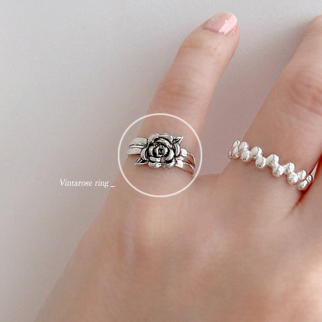 [925silver] 실버폭스 빈타로즈 애끼 은반지 꽃 마디반지 플라워 발가락지 엔틱 순은링