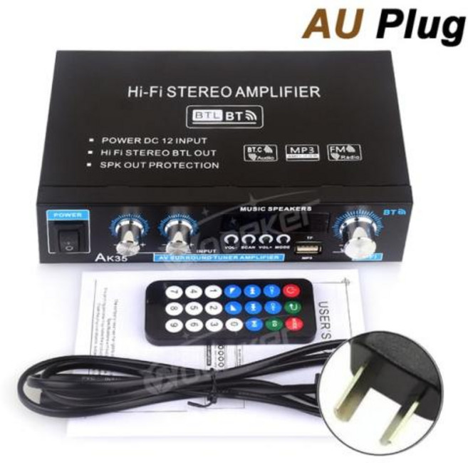 음질좋은 진공관앰프 진공관오디오앰프 블루투스 가정용 진공관스피커 WoopkerAK35 800W 가정용 디지털 앰프 100240V 12 v베이스 오디오 전원 블루투스 Hifi FM, 3.AU Plug