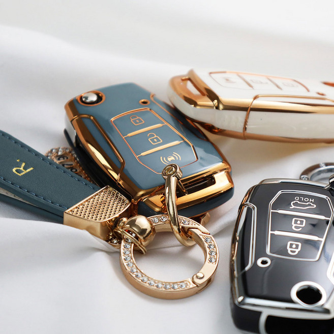 [차그램] 2025 액티언 호환 키케이스 TPU 스마트키 케이스+키링+스트랩+큐빅링 세트, 추가옵션, 골드 메탈 마킹 플레이트