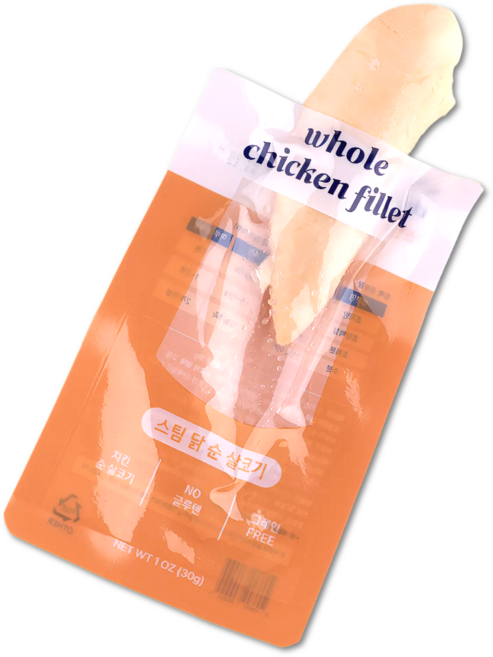 빌리언즈 100% 자연원물 강아지 고양이 스팀 통살 파우치 음수량 간식, 10개, 30g, 닭고기