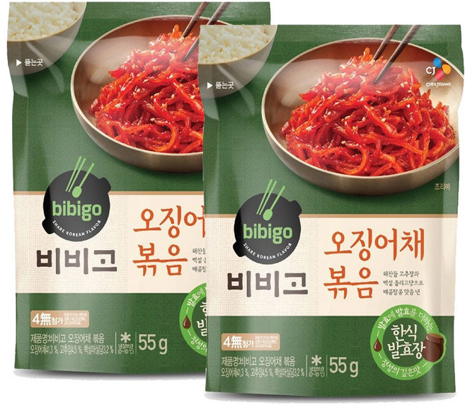 비비고 매콤오징어채볶음 55gx2개, 55g, 2개