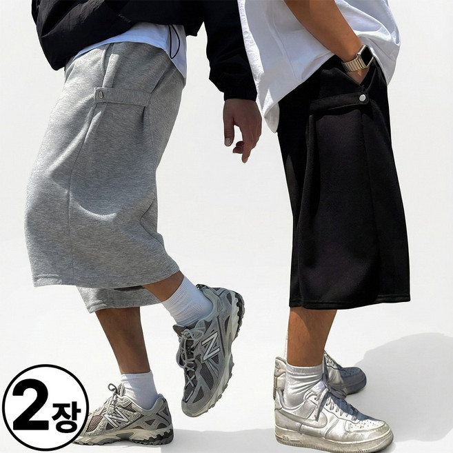 빠델 [당일출고/1+1] 7부 사이드스냅 버뮤다팬츠 벌룬 와이드 반바지 빅사이즈스웻 팬츠 츄리닝