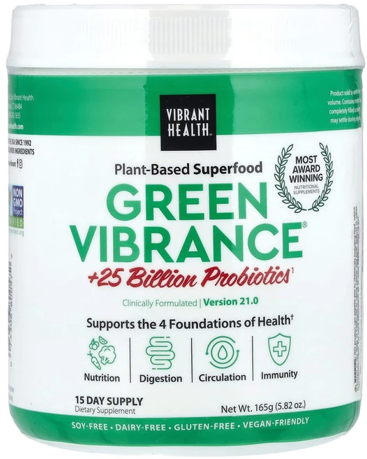 바이브랜트헬스 Green Vibrance +250억 프로바이오틱스 버전 21.0 165g(5.82oz), 1개, 165g - 쿠팡