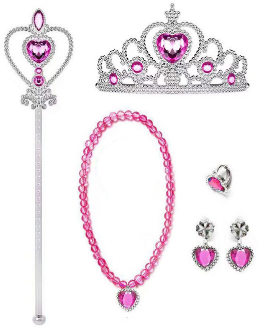 [청춘교복] 공주 생일 파티 용품 5종세트 축하 브라이덜샤워 연말 선물 소품 프린세스 코스튬 주얼리 왕관 요술봉 목걸이 액세사리, 1개, 진핑크