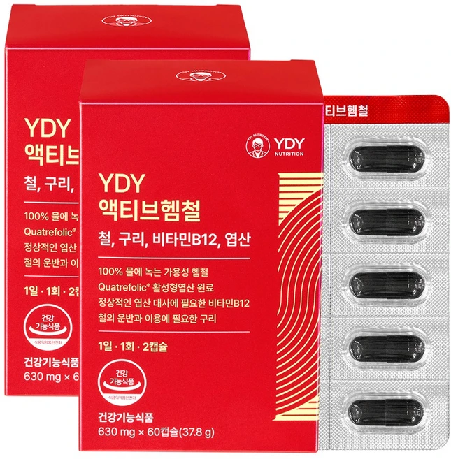 YDY 액티브헴철, 2개, 60정 - 쿠팡