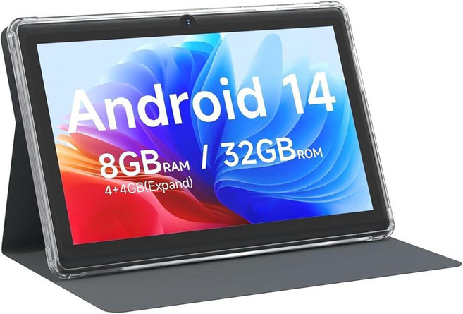 CUPEISI 태블릿 안드로이드 14 7인치 태블릿 8GB RAM+32GB ROM/1TB 확장 가능한 1.6Ghz 쿼드 코어 프로세서 컴퓨터 1024 x 600 IPS H, Black