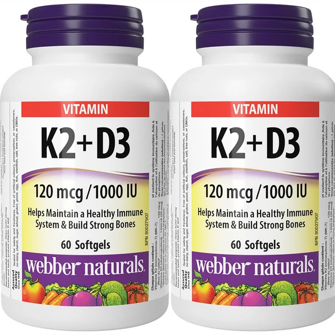 2세트 Webber Naturals 비타민 K2 D3 1통60정 캐나다내수용, 2개, 60정 - 쿠팡