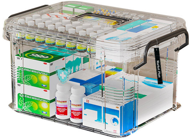 마켓플랜 2단 구급상자 케이스 투명, 1개