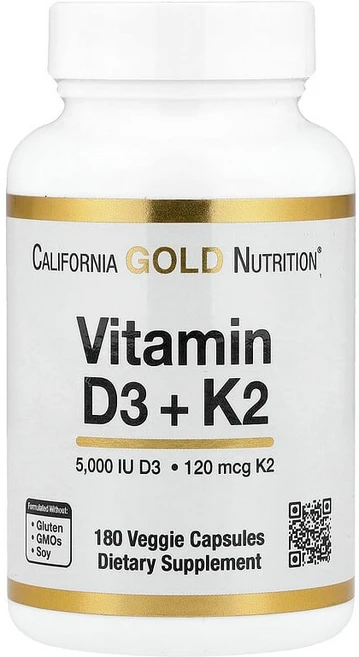 California Gold Nutrition 비타민D3 + K2(MK-7) 베지 캡슐 180정 CGN-02333, 1개 - 쿠팡
