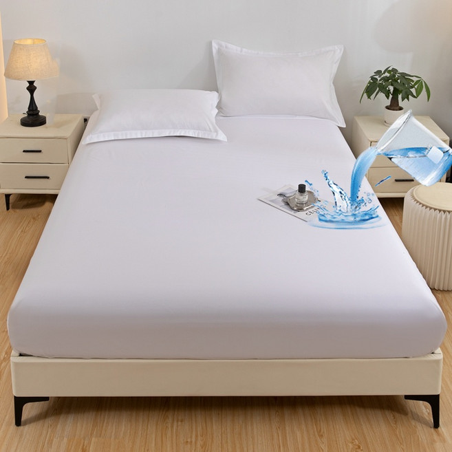 단색 항균 방수 매트리스 커버 먼지 방지 통기성 미끄럼 방지 세탁 가능 싱글/퀸/킹 사이즈 침대용 (베개 제외)