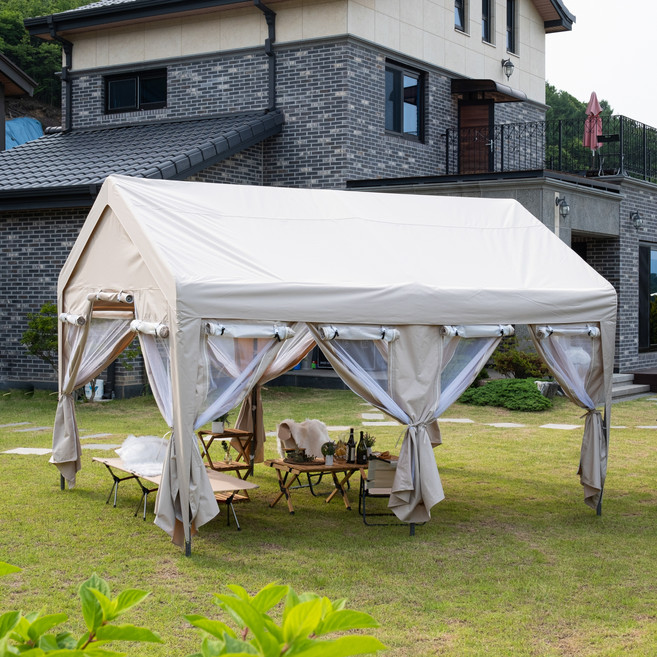심플앤 옥스포드 캐노피 대형 천막 몽골 텐트 가제보 장박 테라스 옥상 창고 캠핑, 아이보리, 천장형