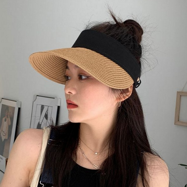 여성 라탄 챙 모자 와이드챙 데일리 밀짚 여성 여름 모자 해변 가리개 자외선 휴가용 햇빛 활동 넓은