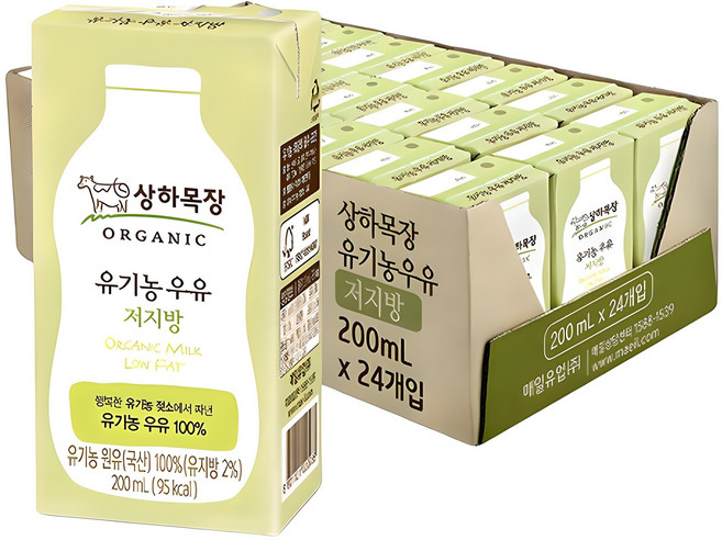 상하목장 유기농 저지방 멸균우유, 200ml, 24개