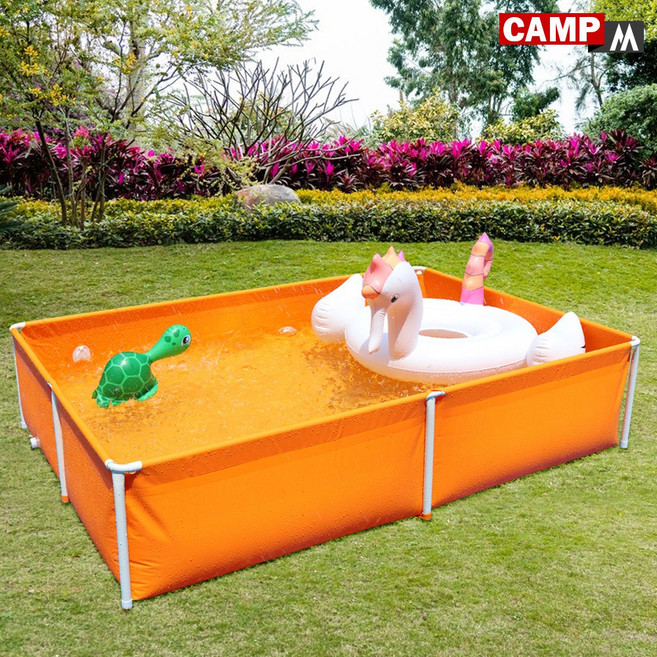 캠프엠 풀장 물놀이 대형 유아 사각 베란다 미니 수영장 소형 특대형 중형 어린이 어른용 튜브 이동식 프레임 실내 가정용 에어 쿠션 야외 간이 옥상 크기 50x150x200 혼합색상, 캠프엠 풀장 (사각 중형/ORANGE), 1개