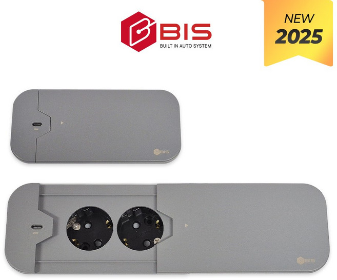 BIS 씬슬라이딩 콘센트 2구 다크그레이 빌트인 매립형 USB C타입 고속충전 사무실 회의실 책상 BIS-102TS, 1개