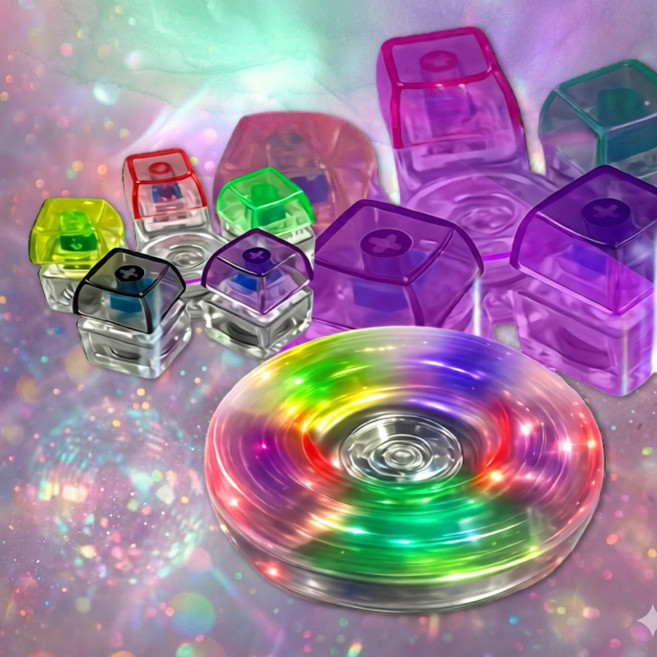 슈렌다 LED 키캡 키링 스피너 딸깍이 키보드 피젯토이 5구, 1개, one color