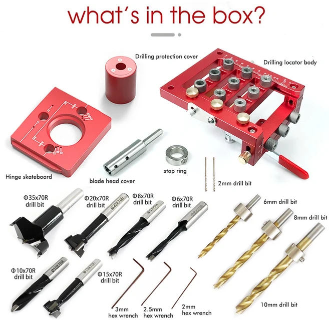 가구 홀 펀치 로케이터 도구 알루미늄 합금 목공 다기능 3-in-1 힌지, 01, 01 빨간색