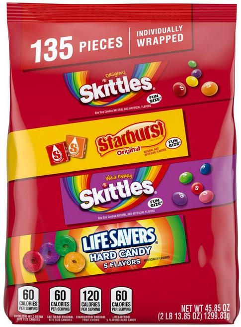 SKITTLES 오리지널 SKITTLES 와일드 베리 스타버스트 & 라이프 세이버 하드 캔디 펀 사이즈 과일 캔디 모음 135개입 벌크 백, 1개