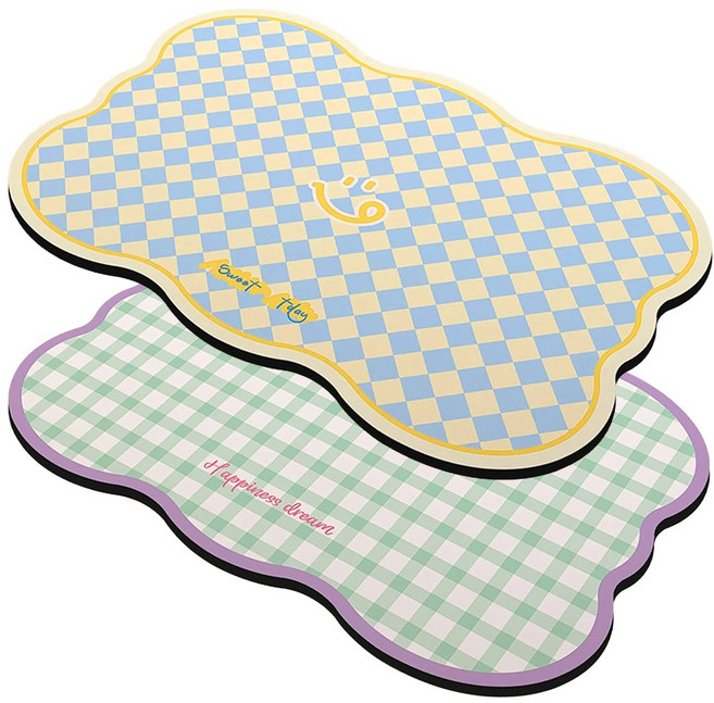 1+1 물결 파스텔 규조토 발매트 빨아쓰는 주방 욕실발매트 미끄럼방지 매트, 퍼플, 옐로우