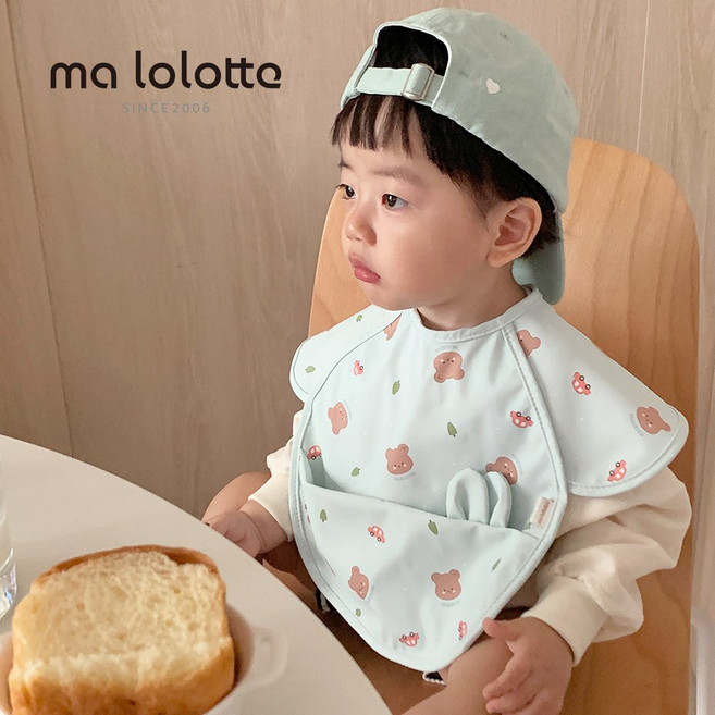 마롤로뜨 아기 방수 턱받이 반팔형 유아 똑딱이 침받이 자기주도 이유식, 마고미_방수턱받이 반팔, 1개, 1개입