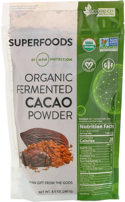 MRM Nutrition 유기농 발효 카카오 분말 240g(8.5oz) 2팩 - 쿠팡