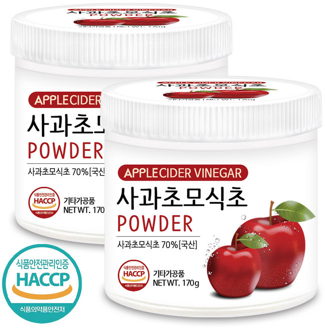 푸른들판 국산 사과 초모 식초 분말 가루 애플 사이다 비니거 파우더 자연 발효 HACCP 인증, 170g, 2개