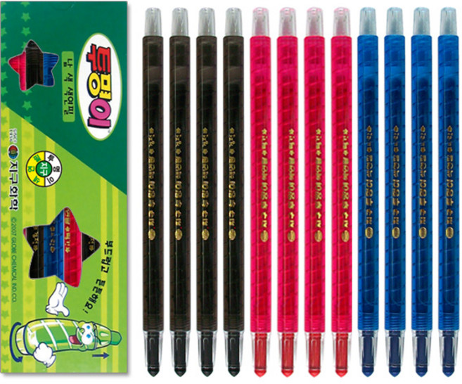 지구화학 투명이 낱색 색연필 1타(12자루), 검정4개+빨강4개+파랑4개(12P), 1개