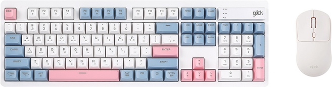 지클릭커 오피스프로 사일런스 M 무소음 방수 키보드 마우스 세트, 인체공학, 스카이 핑크, WMK515