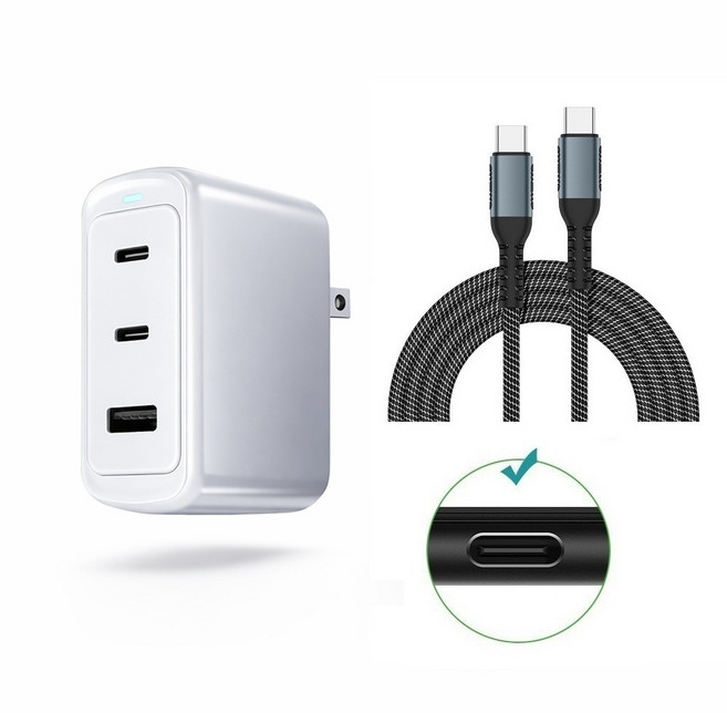 Qichon 65W GaN氮化鎵 三孔 PD+QC 旅行快充充電器, 1個, 新款70W充電頭-白(送2米雙TC線)