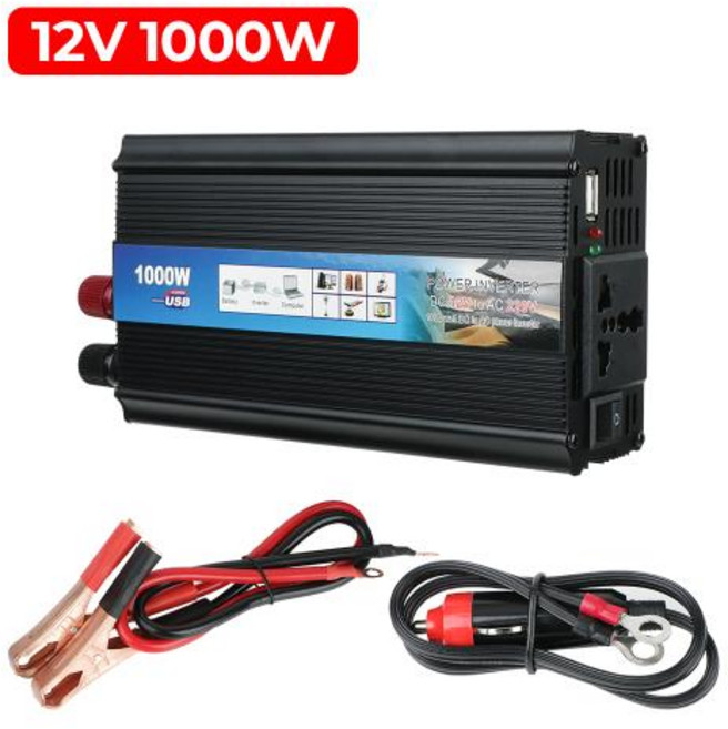차량용 12V 220V 인버터 1000W DC AC 전환 전원 소켓 컨버터 USB 충전기 저장 배터리 케이블 어댑터 유니버설, 1)12V 1000W