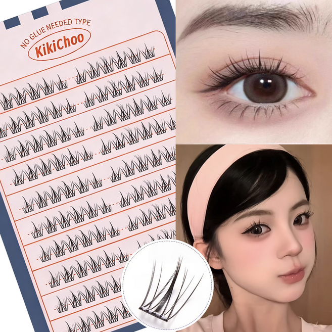 KIKICHOO 노글루속눈썹 9-11mm 붙이는속눈썹 자연 풀 필요없음속눈썹 3D 대용량 속눈썹 120모, 1개, 블랙